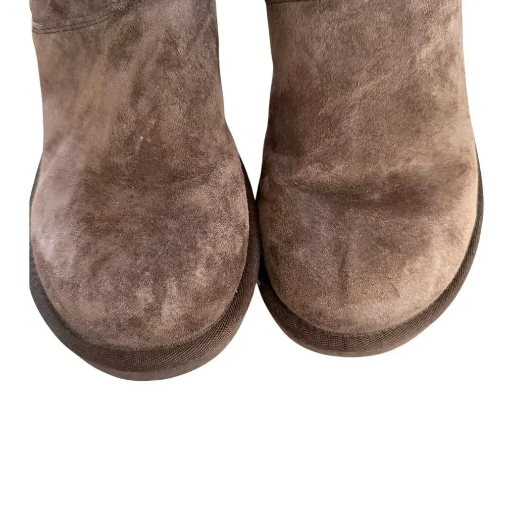 Vintage Y2K Tall Knightsbridge Brown Below Knee Suede Shearling Back Zip Boots